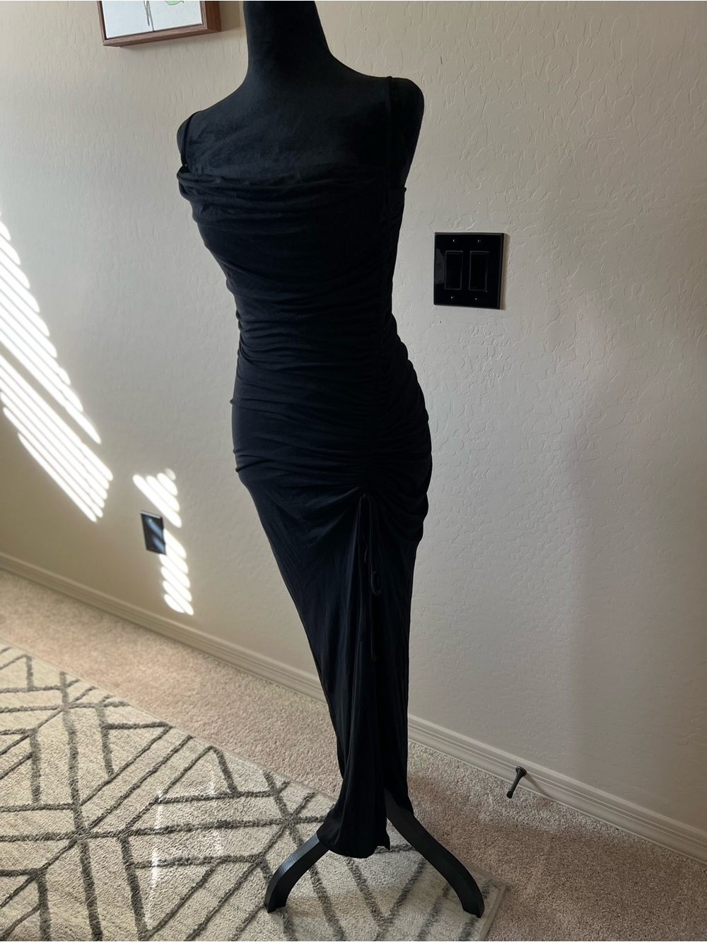 NWT Good American Black Ruched Side-Slit Maxi Dress